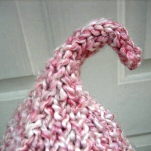 Hand Knit Kiss Elf Hat for Newborn Baby, Raspberry Pink and White or Purple Yarn, Photography Prop image 5