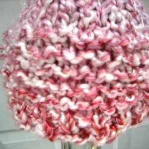 Hand Knit Kiss Elf Hat for Newborn Baby, Raspberry Pink and White or Purple Yarn, Photography Prop image 4