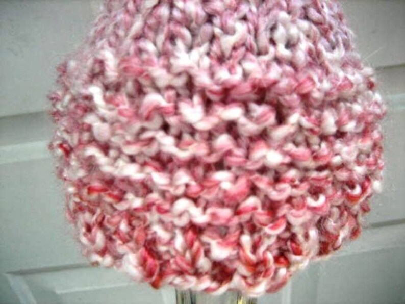 Hand Knit Kiss Elf Hat for Newborn Baby, Raspberry Pink and White or Purple Yarn, Photography Prop image 4