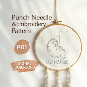 Baby Month Embroidery Pattern, Coaster Punch Needle Template, Embroidery Pattern, Embroidery, Punch Needle Template, Punch Needle Pattern