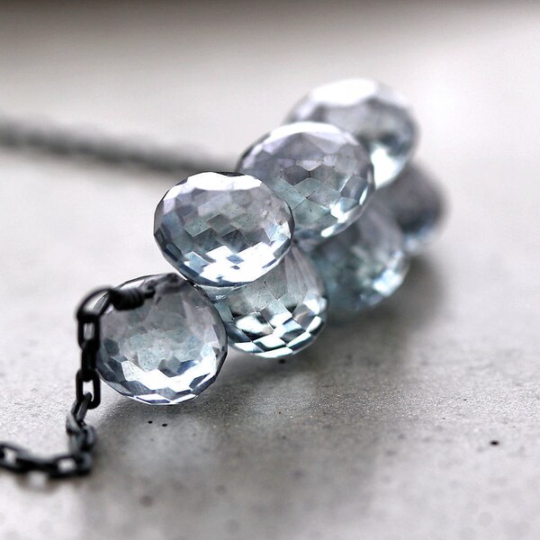 Denim Blue Topaz Necklace, Mystic Gray Blue Topaz Oxidized Sterling Silver Cluster Necklace - Winter Shadow