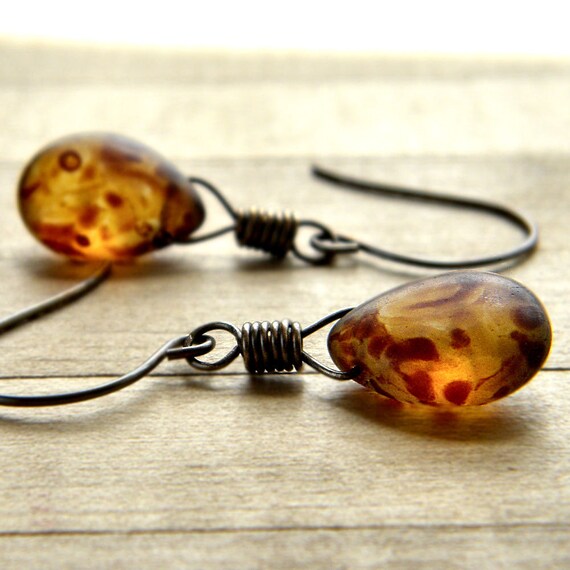 Items similar to Caramel Glass Earrings, Cream and Chocolate Brown