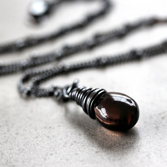 Items similar to Smoky Quartz Necklace, Smooth Chocolate Gemstone