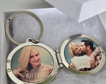 Personalized Photo Locket Keychain: Custom Engraved Stainless Steel