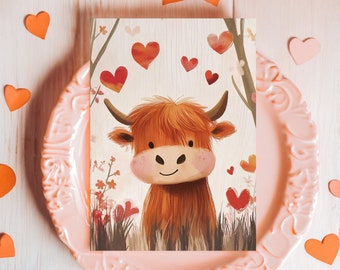 Highland Cow Love Note Card, Personalized Greeting