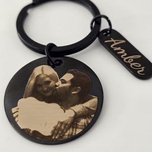 Personalized Photo Engraved Black Stainless Steel Keychain - Custom Portrait Engraved Keyring