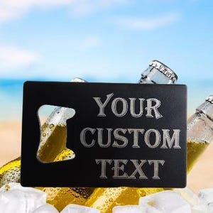 Abridor de botellas de tarjeta negra: abrebotellas de acero inoxidable tamaño billetera / Herramienta de barra con grabado personalizado, regalo para padrinos de boda, regalo de cumpleaños