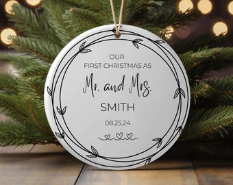Personalized Mr. and Mrs. Ceramic Ornament: First Christmas Keepsake
