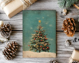 Vintage Christmas Tree Personalized Christmas Card, Holiday Greeting Cards Single or set of 12