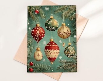 Vintage Christmas Ornaments Personalized Holiday Card with Envelope