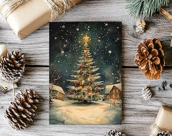 Christmas Tree in the Snow Personalized Christmas Card, Holiday Greeting Cards set of 12