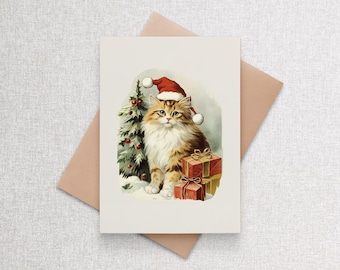 Maine Coon Christmas Card – Personalized Holiday Greeting Cards Single or set of 12