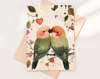 Lovebirds Valentine's Day Card - Romantic Handmade Greeting