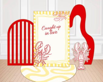 Fondo para despedida de soltera "Ella encontró su langosta" / Decoración costera para despedida de soltera / Tema de despedida de soltera "Atrapados en el amor" / Fotomatón náutico para novias