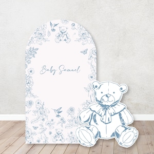 Telones de fondo vintage en toile rosa y azul, carteles de bienvenida, accesorios para baby showers, impresiones en toile de Pooh, baby showers en toile personalizados, bautizos y dedicación
