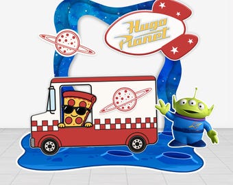 Custom Foam Board Backdrop & Props in Foam Cowboy, Rocket-Inspired Party. Infinity and Beyond Cowgirl Reach Four Sky Pizza Party - Toy