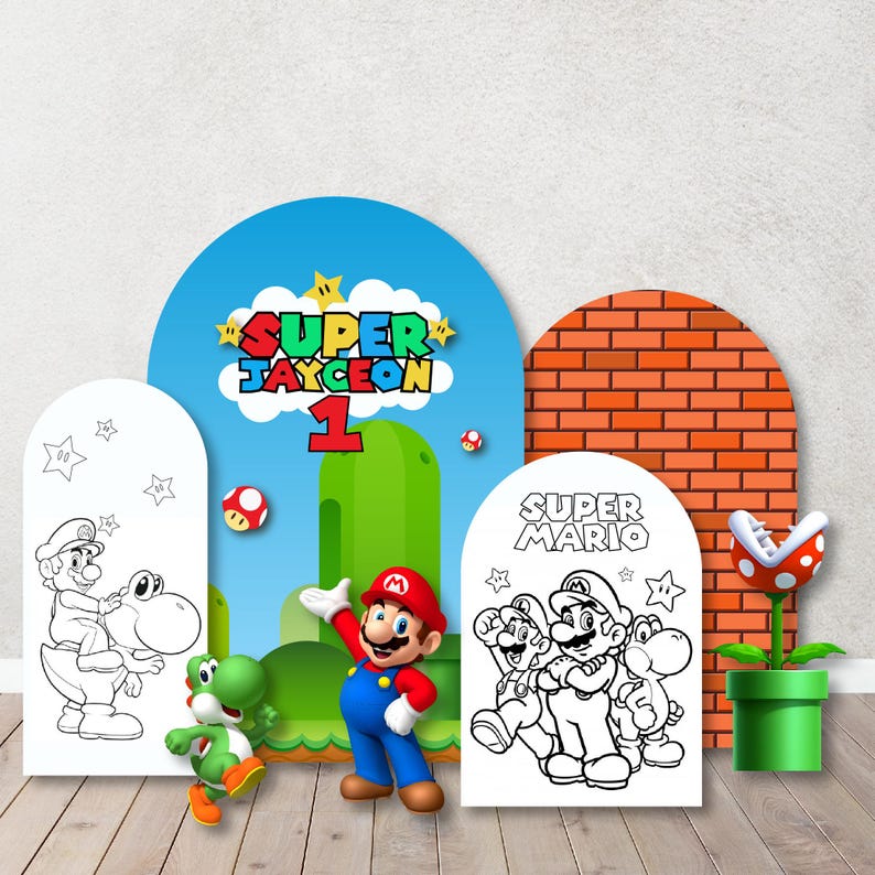 Custom Foam Board Party Backdrop & Props | Personalized Birthday Decor.Vintage Mario Galaxy zdjęcie 9