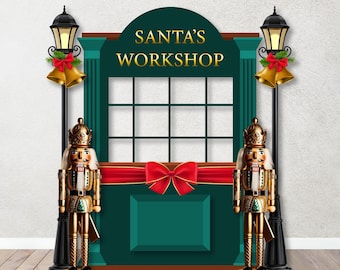 Christmas Backdrop Designs | Santa's Workshop Photo Props | Festive Holiday Corporate Backdrop | Christmas Party Decor | Props Foam Board