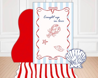 Fondo para despedida de soltera "Ella encontró su langosta" / Decoración costera para despedida de soltera / Tema de despedida de soltera "Atrapados en el amor" / Fotomatón náutico para novias