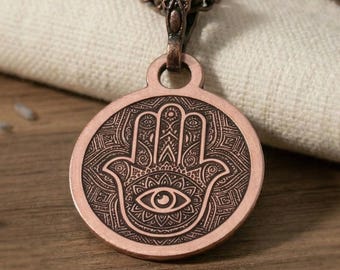 Copper Hamsa Hand Necklace – Mystical Evil Eye Protection Pendant, Boho Jewelry