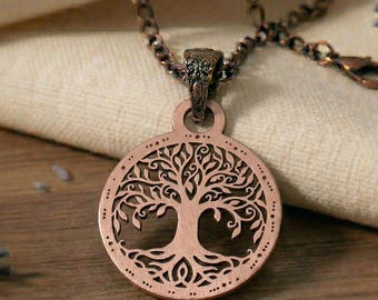 Solid Pure Copper Tree of Life Pendant Necklace, Boho Spiritual Jewelry
