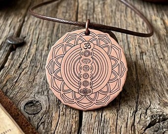 Pure Copper 7 Chakras Mandala Pendant, Sacred Energy Alignment Necklace