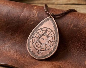 Seal of Solomon Copper Teardrop Pendant, Sacred Geometry Mystical Talisman