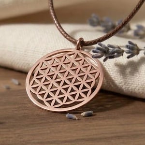 Collier fleur de vie en cuivre pur, pendentif géométrie sacrée, bijoux bohèmes