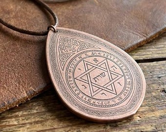 Pure Copper Star of David Teardrop Pendant, Hebrew Talisman, Spiritual Jewelry