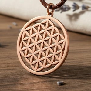 Colar Flor da Vida em Cobre Puro, Pingente de Geometria Sagrada, Joia Boho