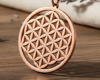 Pure Copper Flower of Life Necklace, Sacred Geometry Pendant, Boho Jewelry