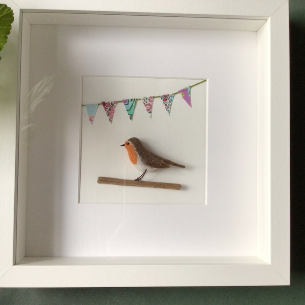 Felted Robin Under The Bunting