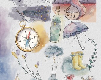 Dreamy Watercolor Clipart – Storybook Illustration Set 14 PNG