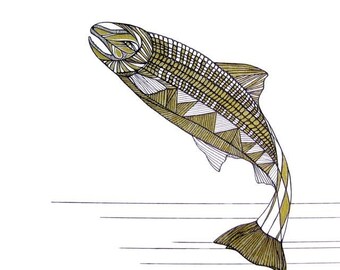 SALMON LINE DRAWING- Art by Thailan When