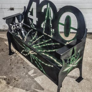 Green Marijuana Bench DXF Laser Cut Files 420 Kush Decor Garden Patio Stoner