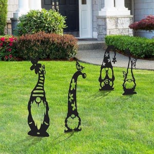Gnom, Yard Art DXF-Dateien - CNC Laser geschnittene Plasmen Designs - Metall Garten Dekor - 4er Pack Gnome SVG - rustikale Rasenskulpturen für den Außenbereich