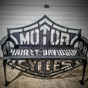 Panchina in metallo Davidson - File DXF - Design personalizzato con taglio laser CNC per decorazioni per esterni e garage - Modello di arte in metallo fai da te ispirato alle motociclette
