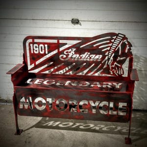 File DXF SVG di Indian Motorcycle Bench / Design tagliato al laser CNC / Arte in metallo personalizzata per garage, caverne per uomini e decorazioni per motociclette da esterno