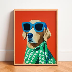 Vintage Golden Retriever Poster – Mid Century Retro Dog Art Print for Whimsical Home Decor