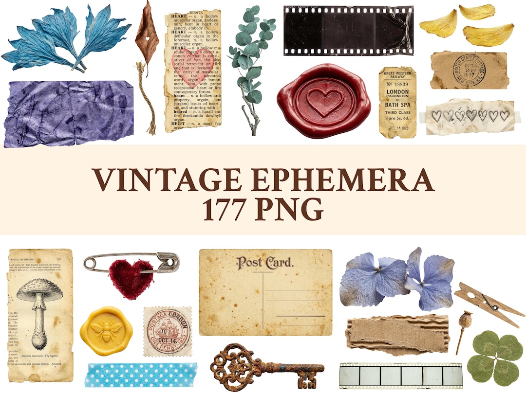 Vintage Ephemera PNG Bundle – 177 Digital Elements for Junk Journals ...
