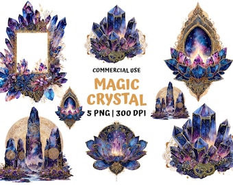 Mystic clipartset van 5 png-bestand | Celestial Magic Crystal Art voor spirituele projecten