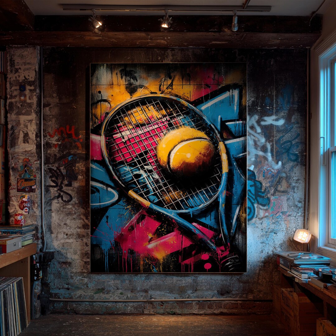 Colorful Tennis Wall Art – Modern Graffiti Canvas for Gym & Tennis