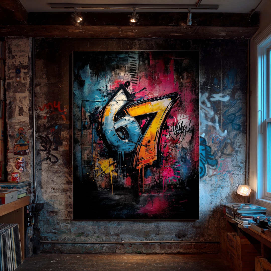 ESOWシルクスクリーンポスター BLACK 額付き graffiti Graffiti Six Seven Poster | 67 Street Art Print | Bold Gen Z Urban