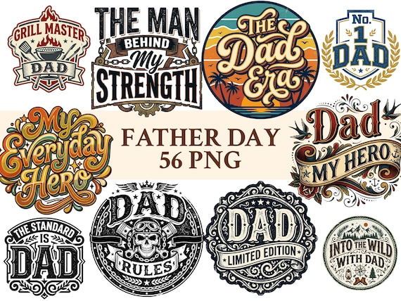 Father’s Day Clipart: 56 PNG Vintage Dad Quotes, Best Dad Ever Bundle, Retro Dad Sublimation Designs