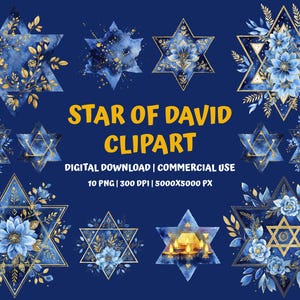 Watercolor Star of David PNG Clipart Set: Hanukkah Art (Digital Download, 300 DPI)