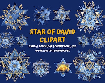 Watercolor Star of David PNG Clipart Set: Hanukkah Art (Digital Download, 300 DPI)