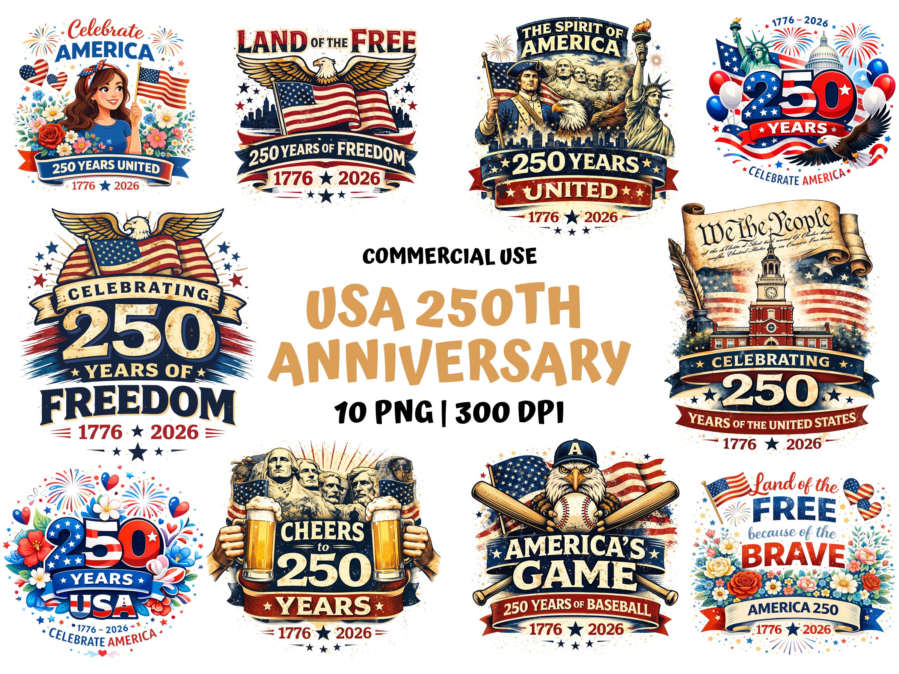 250th Anniversary USA Clipart Bundle - 10 PNG Quotes for Patriotic ...