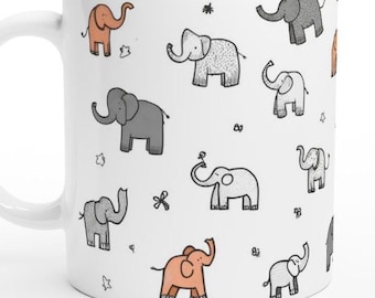 Elephants Elephants Elephants! Elephant Mug - Artistic Elephant Lover Gift | Cute Ceramic Mug for Kitchen Decor and Christmas Gift