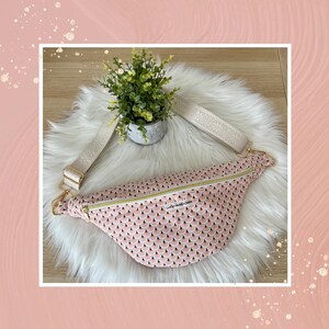 Sac banane géométrie rose pour femme, modèle unique en coton, création fait main