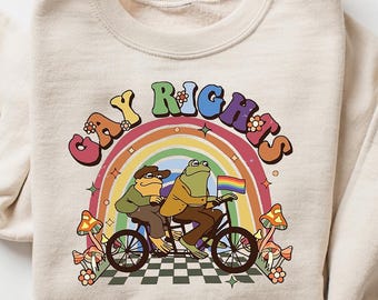 Sudadera con ranas y sapo, camiseta arcoíris LGBTQ, camiseta LGBTQ divertida, camiseta del orgullo de rana y sapo, regalo de apoyo LGBTQ, cuello redondo del orgullo gay